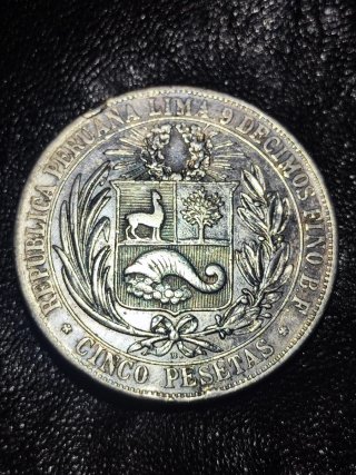 5 Pesetas 1880 Lima . Variante Punto B.