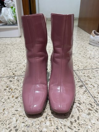 Botines charol rosa tacón cuadrado