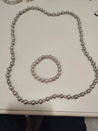 Conjunto Collar y Pulsera Perlas Grises