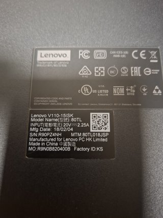 Portátil Lenovo V110-15ISK Negro