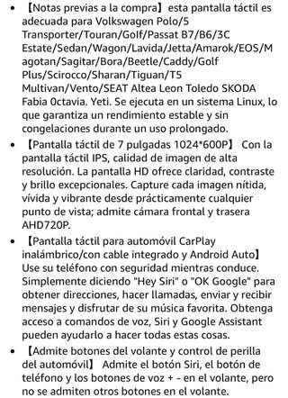 Pantalla CarPlay, para Volkswagen, Seat y Škoda