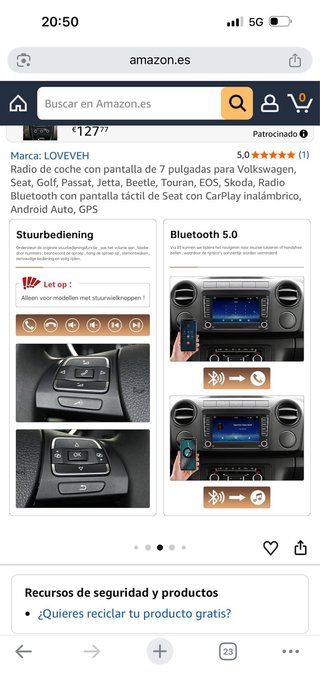 Pantalla CarPlay, para Volkswagen, Seat y Škoda