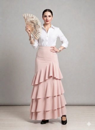 Falda flamenca rosa volantes talla única
