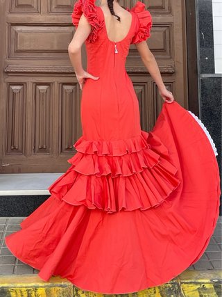 Traje de Flamenca Coral Talla 36-38 gitana sevilla