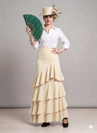 Falda flamenca beige con volantes