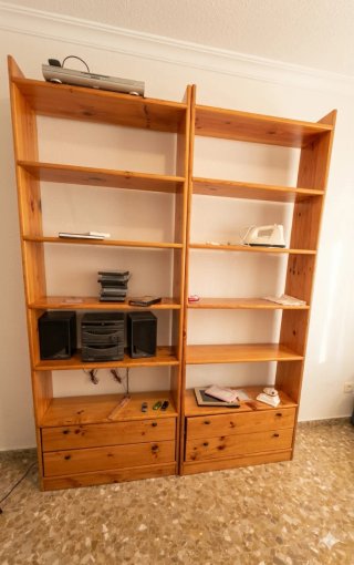 Coppia di Scaffali in Pino Massiccio con Cassetti