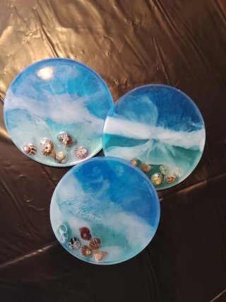 Posavasos mar resina conchas set 3