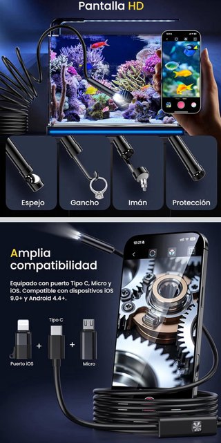 Endoscopio HD 1920 IP67 5m Camara inspeccion