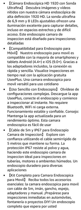 Endoscopio HD 1920 IP67 5m Camara inspeccion
