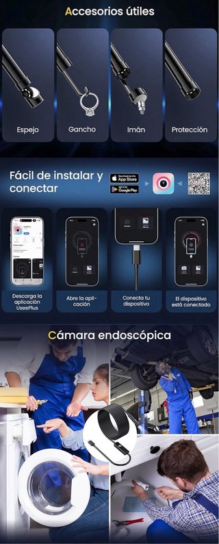 Endoscopio HD 1920 IP67 5m Camara inspeccion