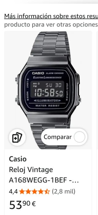 Reloj Casio A168WEGG-1B Nuevo