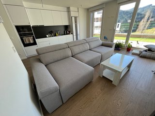 Sofá modular tela gris y beige