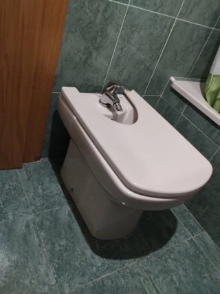 Lavabo con pedestal y bidé con tapa Roca beige