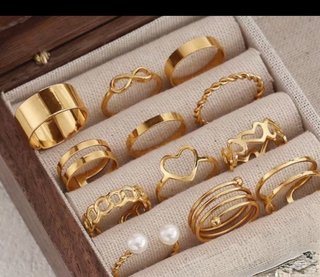 12 Anillos Dorados Ajustables