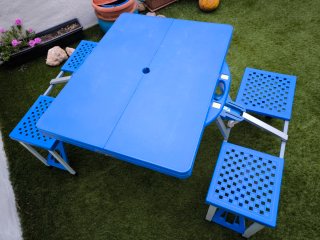 Mesa Picnic Plegable Azul y Blanca