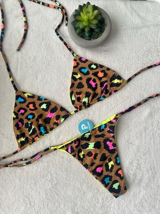 Bikini  brasileño estampado leopardo multicolor
