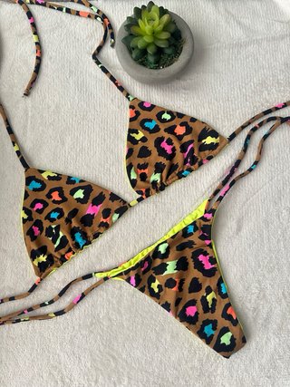 Bikini  brasileño estampado leopardo multicolor
