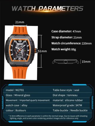 Reloj NIBOSI Negro Naranja Hombre