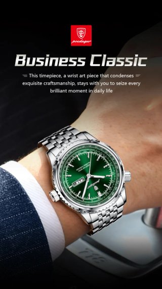 Reloj POEDAGAR Hombre Verde y Plateado