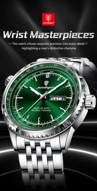 Reloj POEDAGAR Hombre Verde y Plateado