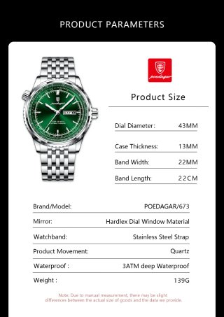 Reloj POEDAGAR Hombre Verde y Plateado