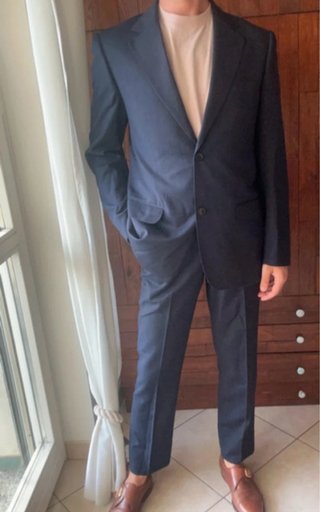 Completo uomo sartoriale blu navy gessato