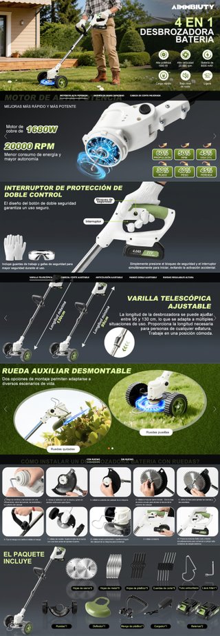 Desbrozadora Eléctrica de Batería Cortabordes