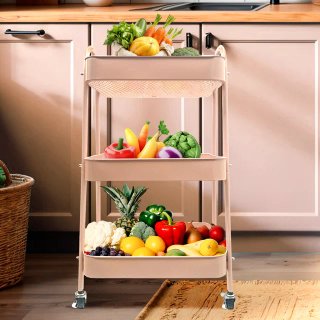 Carrito Decorativo Rosa 3 Niveles con Ruedas