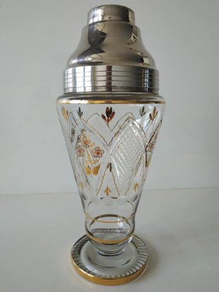 Coctelera Vintage Cristal Tallado y Dorado