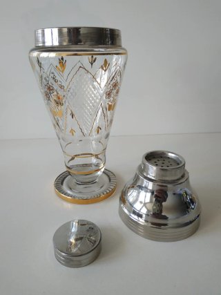 Coctelera Vintage Cristal Tallado y Dorado