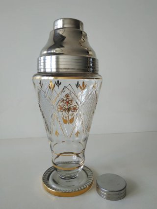 Coctelera Vintage Cristal Tallado y Dorado