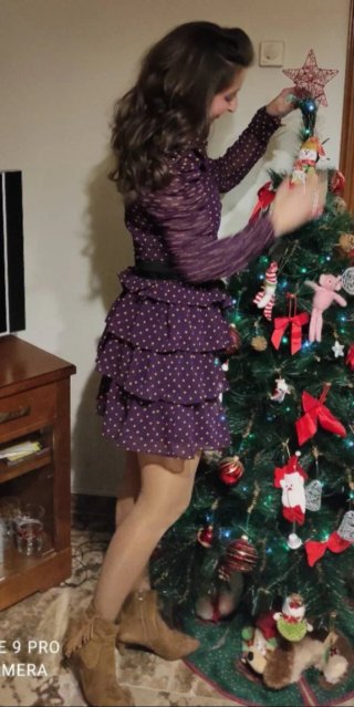 Vestido Sfera Morado Lunares Dorados