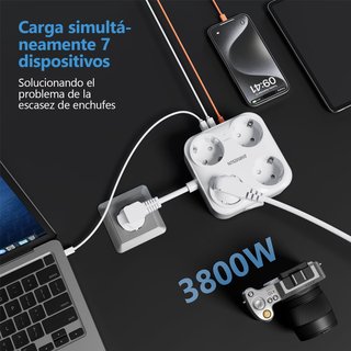 Regleta 7 en 1: 4 Tomas + 3 USB + Tipo-C NUEVO