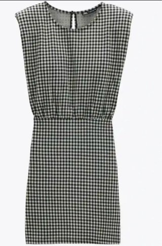 Vestido Zara Talla S Cuadros Blanco y Negro