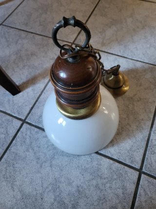 Lampadario vintage anni 70/80 vetro e legno