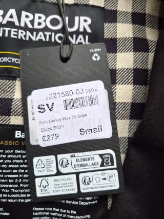 Barbour Wax Jacket Talla S negro nuevo