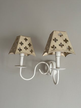 Aplique de pared doble, beige y blanco
