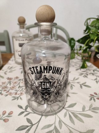 4 Botellas Steam Punk de cristal y madera