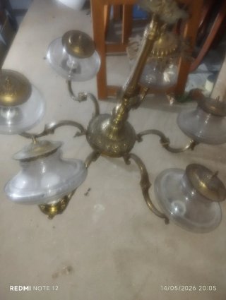 Lámpara de bronce y cristal comedor