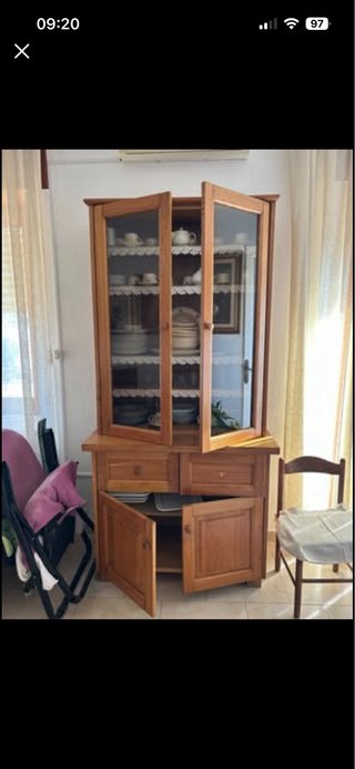Credenza con alzata vetrina legno