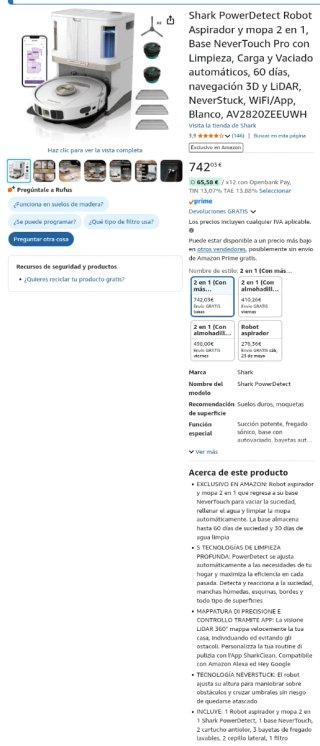 Robot Aspirador y Mopa Shark PowerDetect