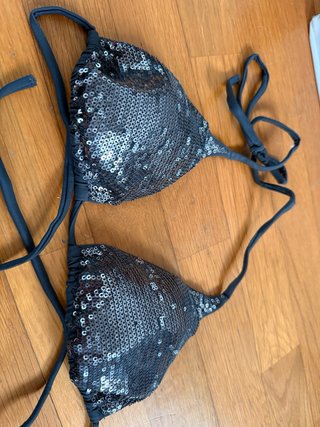 Bikini Calzedonia paillettes e slip blu petrolio
