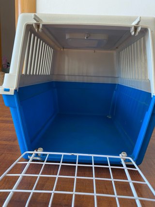 Transportín perro pequeño o gato, beige y azul