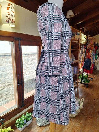 Vestido mujer vintage cuadros rosa talla S