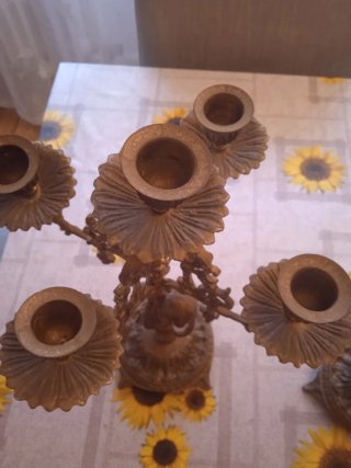 Set di 2 Candelabri Antichi in Metallo Dorato
