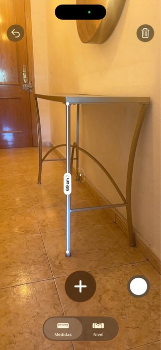 Mesa consola forja dorada y cristal
