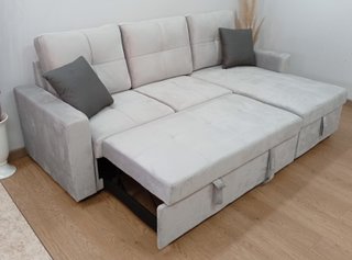 Sofá Cama PAU, Gris (Terciopelo), Cómodo. ¡OFERTA!