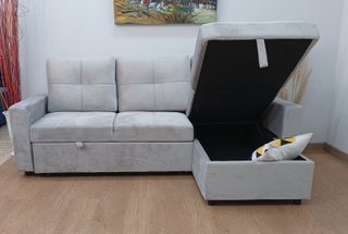 Sofá Cama PAU, Gris (Terciopelo), Cómodo. ¡OFERTA!