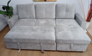 Sofá Cama PAU, Gris (Terciopelo), Cómodo. ¡OFERTA!