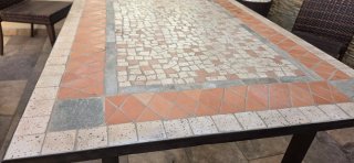 Mesa jardín hierro y piedra mosaico 150x90